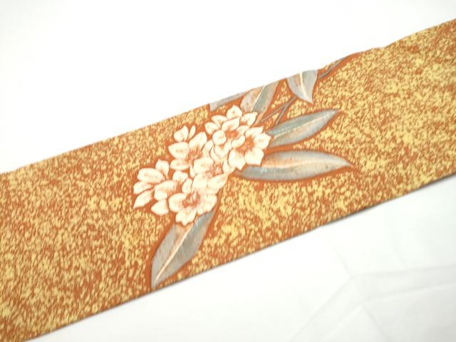 平和屋着物●九寸名古屋帯 紬地 ろうけつ染 枝花文 正絹 逸品 CABE0142hy