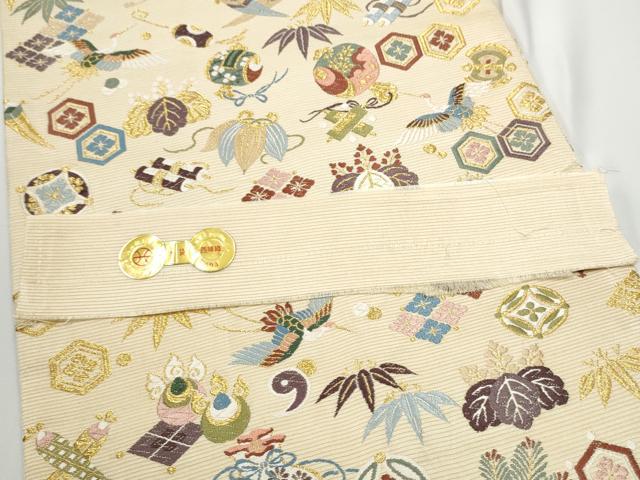 平和屋着物●西陣の老舗 1782年創業 山下織物 六通柄袋帯 唐織 招服宝尽くし 金糸 証紙付き 正絹 逸品 CABE0199hy