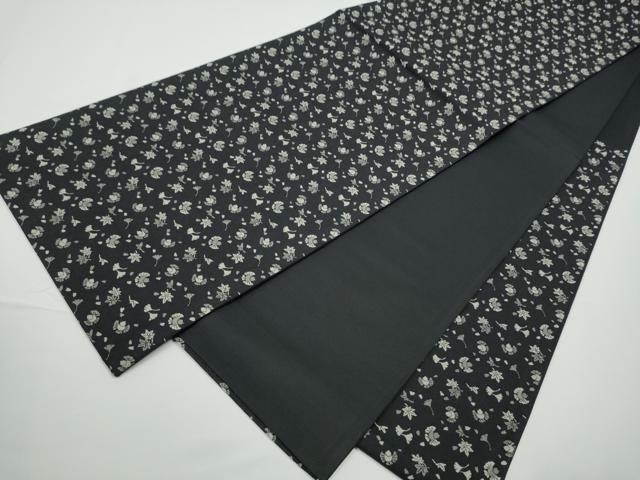 平和屋着物●六通柄袋帯 ふくら雀 舞葉文 黒地 正絹 逸品 CABE0214hy