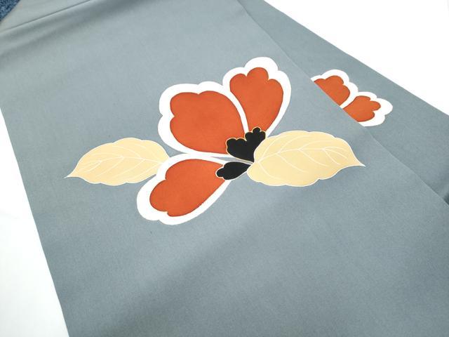平和屋着物●塩瀬 九寸名古屋帯 駒刺繍 舞花文 錆鼠色 金彩 正絹 逸品 CABE0246hy