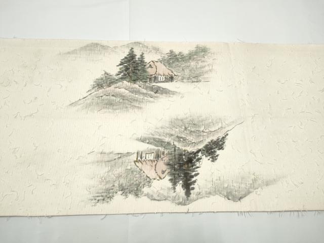 平和屋着物●九寸開き名古屋帯 作家物 手描き 髭紬 風景文 金彩 正絹 逸品 CABE0248hy