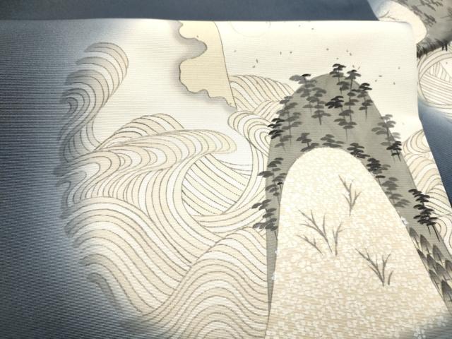 平和屋着物●塩瀬 九寸名古屋帯 手描き 流水樹林文 金通し地 正絹 逸品 CABE0251hy