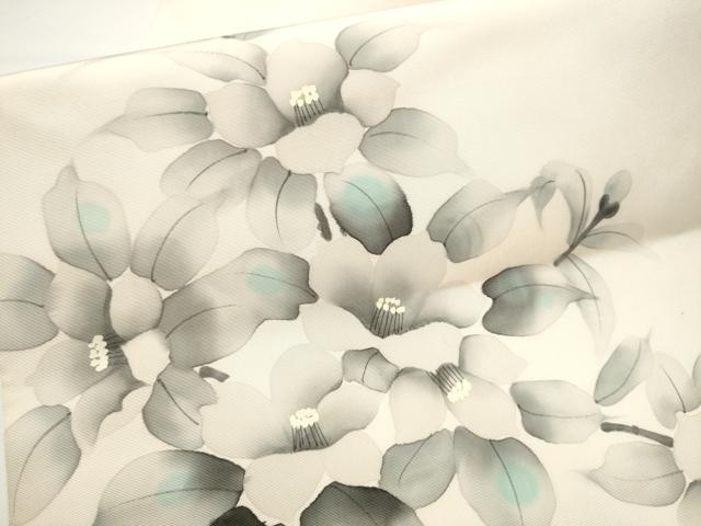 平和屋着物●塩瀬 九寸名古屋帯 作家物 手描き 枝椿 正絹 逸品 CABE0277hy
