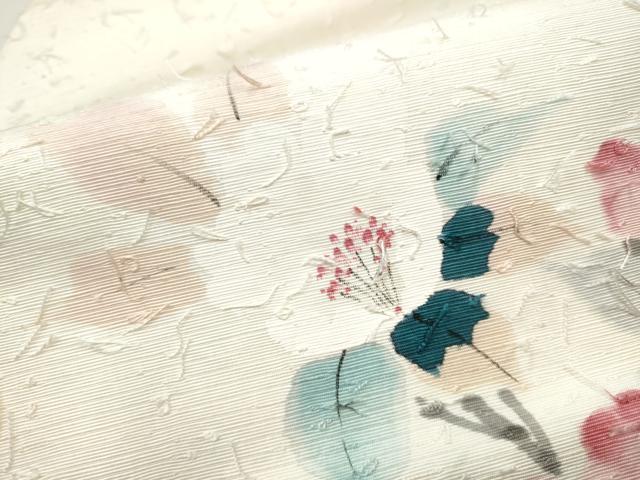 平和屋着物●九寸名古屋帯 作家物 手描き 髭紬 枝花文 正絹 逸品 CABE0295hy