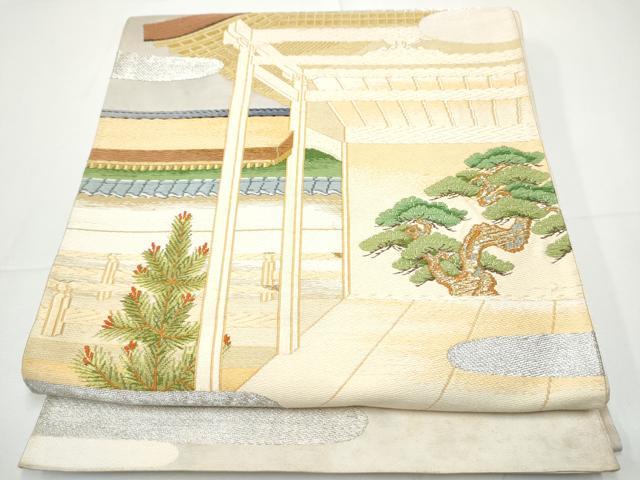 平和屋着物●銀座 志ま亀 六通柄袋帯 唐織 風景枝松文 金銀糸 たとう紙付き 正絹 逸品 CABE0323hy
