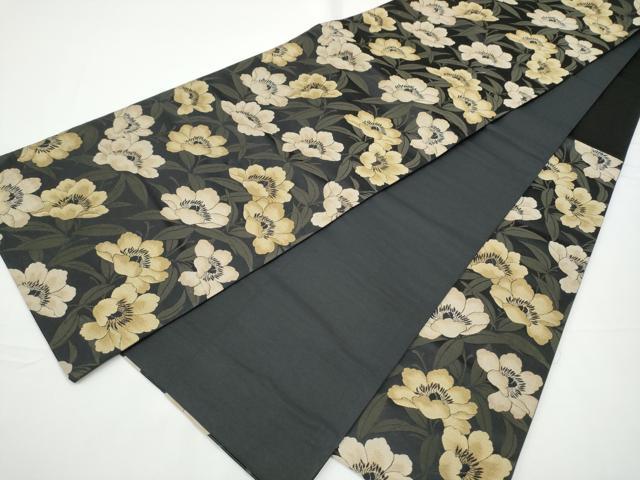 平和屋着物●こむさでもーど・COMME CA DU MODE 六通柄袋帯 枝花文 黒地 正絹 逸品 CABE0328hy