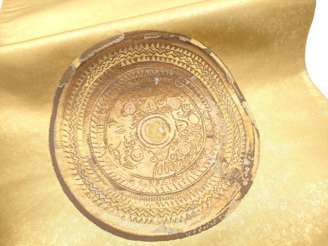 平和屋着物▼太鼓柄袋帯 絵皿吉祥文 金彩 正絹 逸品 CABE0333hy