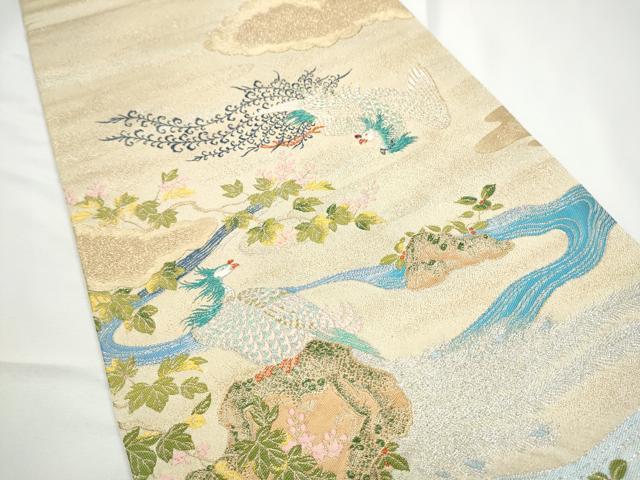 平和屋着物●龍村晋謹製 六通柄袋帯 流水鳳凰花文 金銀糸 正絹 逸品 CABE0346hy