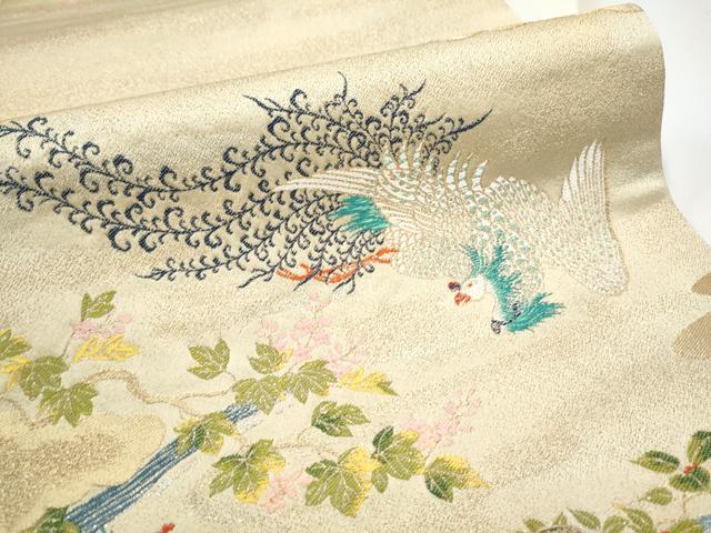 平和屋着物●龍村晋謹製 六通柄袋帯 流水鳳凰花文 金銀糸 正絹 逸品 CABE0346hy
