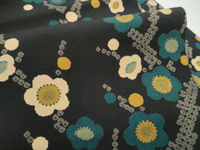 平和屋着物●全通柄 九寸名古屋帯 枝梅文 黒地 金彩 正絹 逸品 CABE0356hy