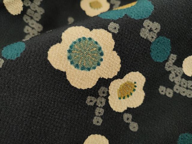 平和屋着物●全通柄 九寸名古屋帯 枝梅文 黒地 金彩 正絹 逸品 CABE0356hy