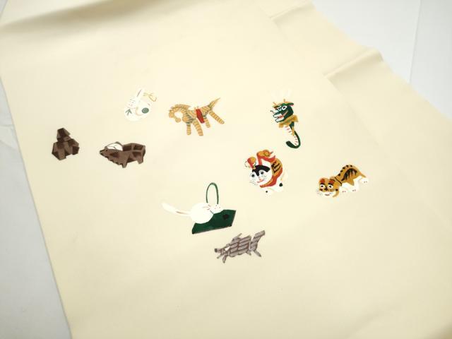 平和屋着物●塩瀬 九寸名古屋帯 手描き 十二支 正絹 逸品 CABE0358hy