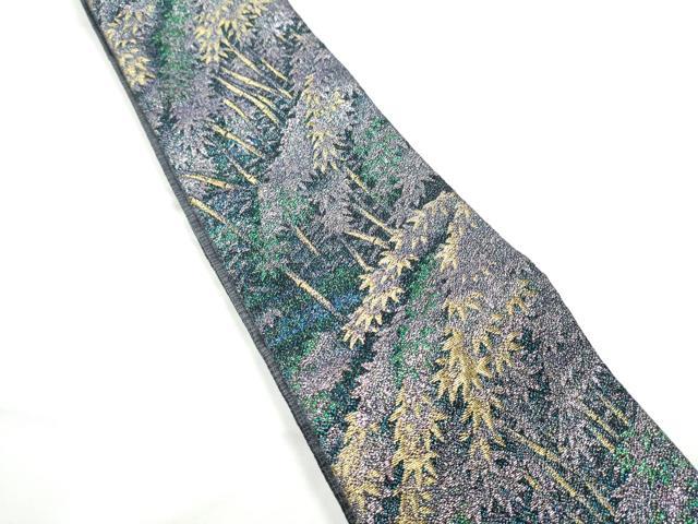平和屋着物●両面 半幅帯 笹竹文 梨花 金糸 正絹 逸品 CABE0383hy