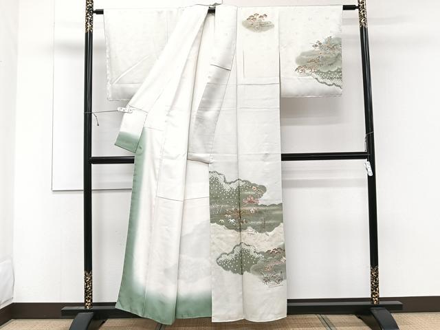 平和屋着物■訪問着 絞り 刺繍 流水松文 金彩 正絹 逸品 未使用 CABE0419xi