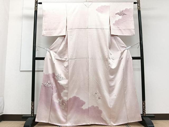 平和屋着物■訪問着 刺繍 雲取り折鶴花文 正絹 逸品 CABE0441xi