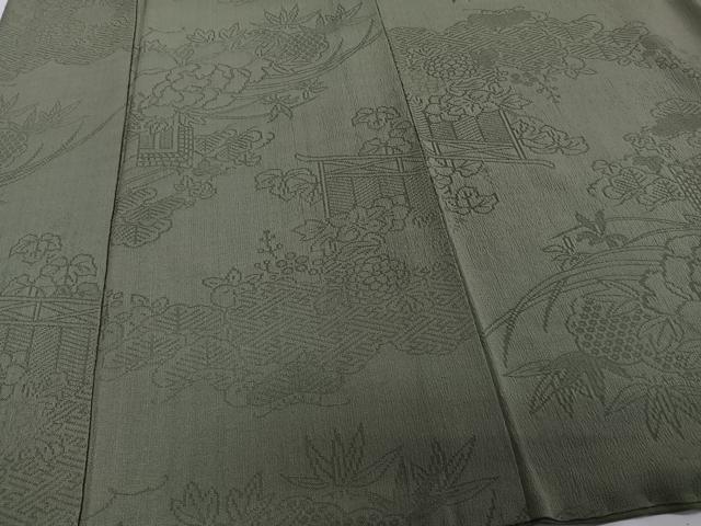 平和屋着物■上質な色無地 雲取り花文 松竹梅 老竹色 正絹 逸品 CABE0462xi