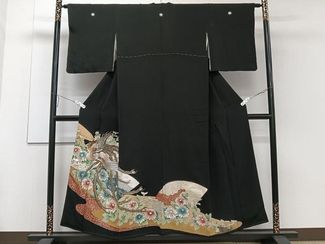 平和屋着物■豪華黒留袖 刺繍 鳳凰花文 金彩 正絹 逸品 CABE0523xi