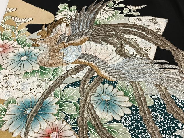 平和屋着物■豪華黒留袖 刺繍 鳳凰花文 金彩 正絹 逸品 CABE0523xi