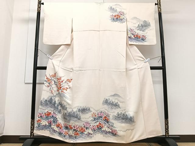 平和屋着物■訪問着 手描き 遠山枝梅風景文 正絹 逸品 CABE0596xi