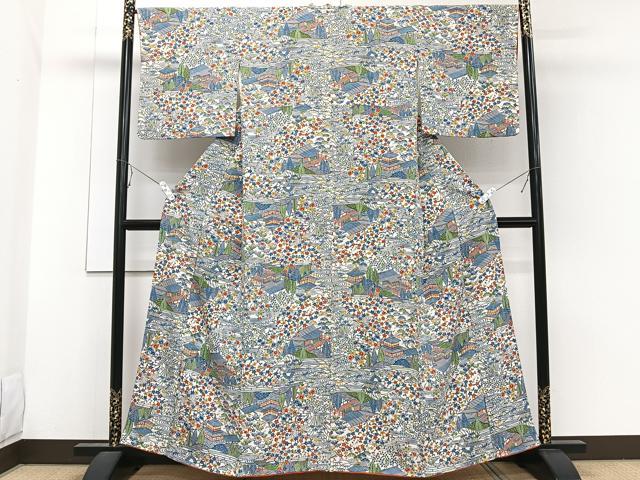 平和屋着物■上質な小紋 型染め 流水風景文 松竹梅 正絹 逸品 CABE0601xi