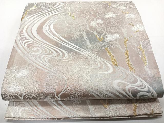 平和屋着物◎六通柄袋帯 流水樹林文 京雅錦 錦引箔 正絹 逸品 CABE0734xi