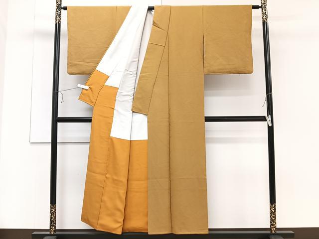 平和屋着物■上質な色無地 草重ね地紋 黄唐茶色 正絹 逸品 CABE0760xi