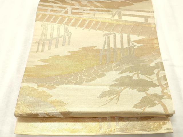 平和屋着物◎六通柄袋帯 渡り橋風景文 金糸 正絹 逸品 CABE1186vf