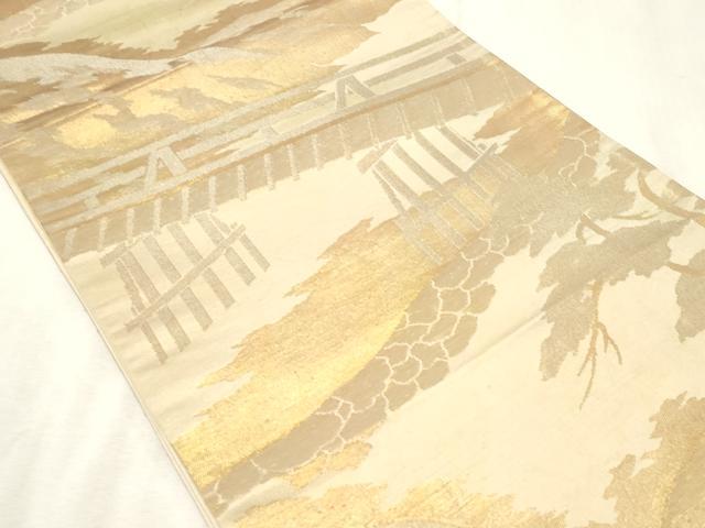 平和屋着物◎六通柄袋帯 渡り橋風景文 金糸 正絹 逸品 CABE1186vf