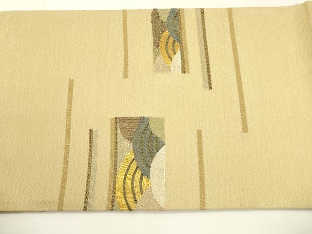 平和屋着物▼太鼓柄袋帯 駒刺繍 吉祥文 金通し地 正絹 逸品 CABE1264ak