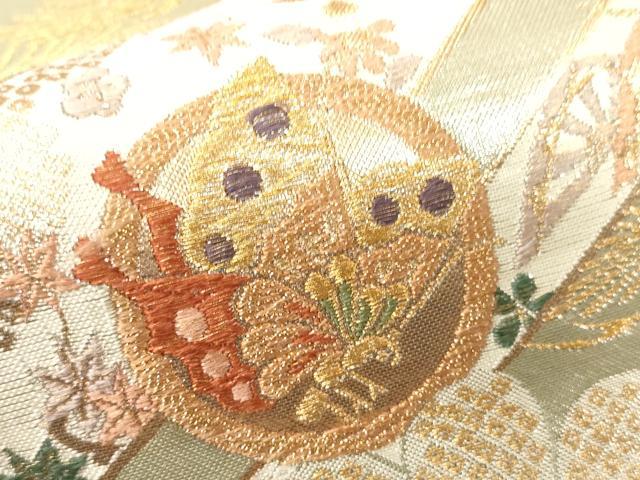 平和屋着物▼六通柄袋帯 唐織 花蝶松文 金銀糸 引箔 正絹 逸品 CABE1293ak
