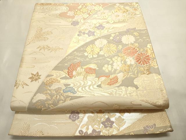 平和屋着物◎六通柄袋帯 唐織 鴛鴦花文 金銀糸 正絹 逸品