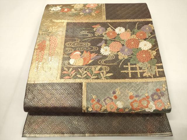 平和屋本店●極上　洛風林　工芸帯地　両面　太鼓柄袋帯　唐織　亀甲花文　金糸　逸品　DZAB5558kh6 平和屋着物◎佐賀錦 六通柄袋帯 唐織 鴛鴦花文 金糸 正絹