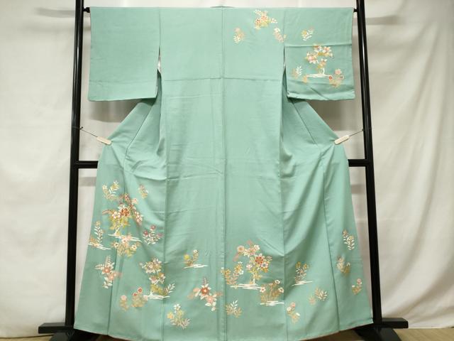 平和屋着物■上質な小紋 刺繍 草花文 銀彩 正絹 逸品 CABE1619ev