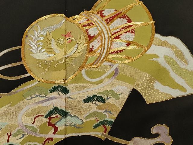 平和屋着物■豪華黒留袖 駒刺繍 鼓 飛鶴松花文 金彩 正絹 逸品 CABE1680ev