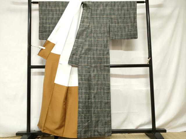 平和屋着物■上質な紬 格子柄 正絹 逸品 CABE1687ev