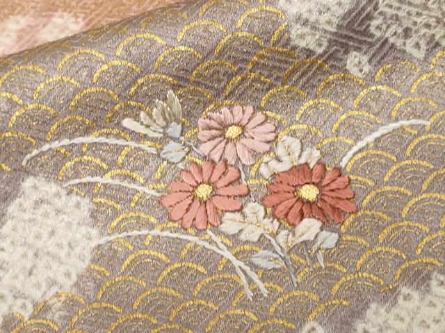 平和屋着物■訪問着 刺繍 遠山草花文 金彩 正絹 逸品 CABE1688ev