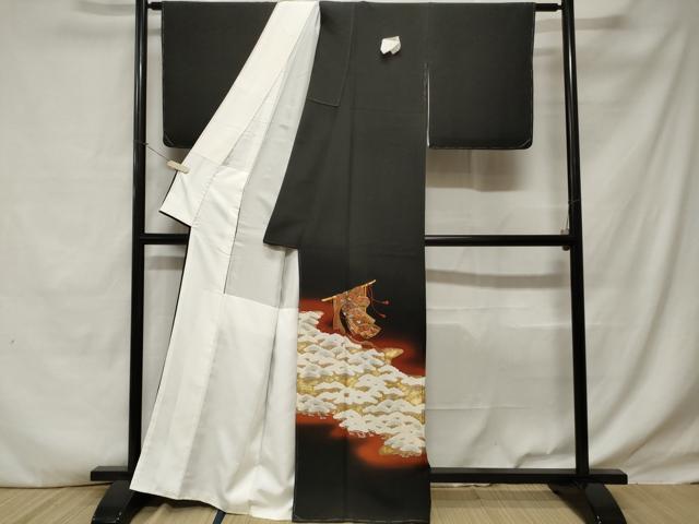 平和屋着物■豪華黒留袖 作家物 駒刺繍 誰が袖 横笛松文 暈し染め 金彩 正絹 逸品 未使用 CABE1697ev