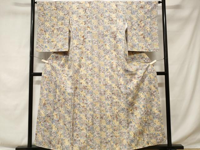 平和屋着物■上質な紬 幾何学花文 正絹 逸品 CABE1729ev