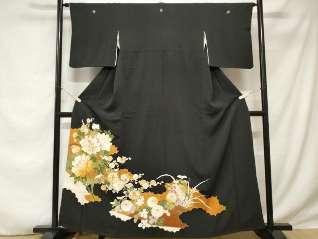 平和屋着物■豪華黒留袖 駒刺繍 流水枝花文 金彩 正絹 逸品 CABE1854ev