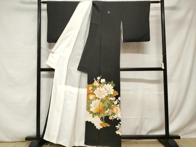 平和屋着物■豪華黒留袖 駒刺繍 流水枝花文 金彩 正絹 逸品 CABE1854ev