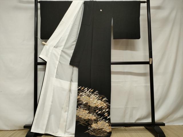 平和屋着物■豪華黒留袖 流水飛鶴松花文 金彩 正絹 逸品 CABE1855ev