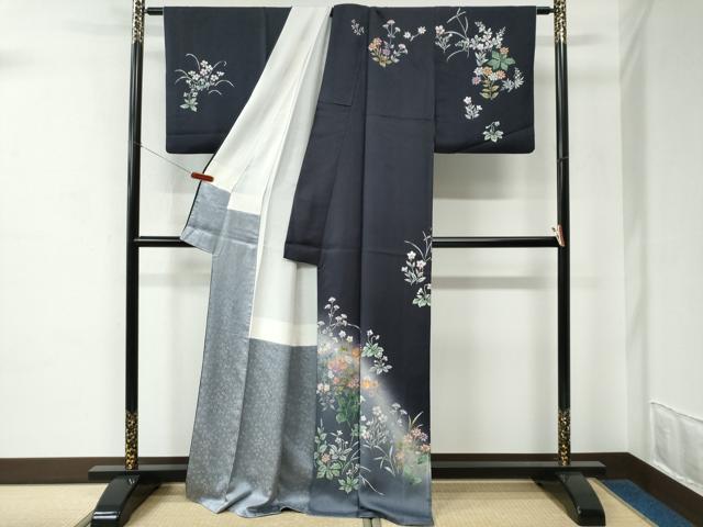 平和屋着物●訪問着 駒刺繍 草花文 暈し染め 正絹 逸品 CABE2027yc