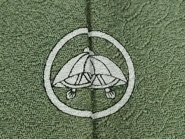 平和屋着物●上質な色無地 唐草地紋 草色 正絹 逸品 CABE2058yc