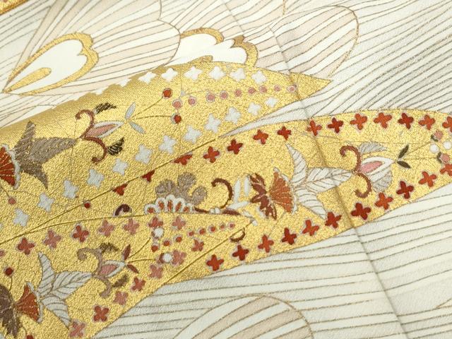 平和屋着物●豪華色留袖 駒刺繍 孔雀羽更紗花唐草文 金彩 正絹 逸品 CABE2082yc