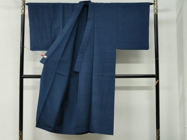 平和屋着物●男性 紬 アンサンブル・長襦袢セット 色無地 紺色 正絹 逸品 未使用 CABE2088yc