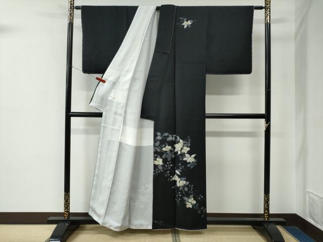 平和屋着物●訪問着 枝花文 黒地 正絹 逸品 未使用 CABE2090yc