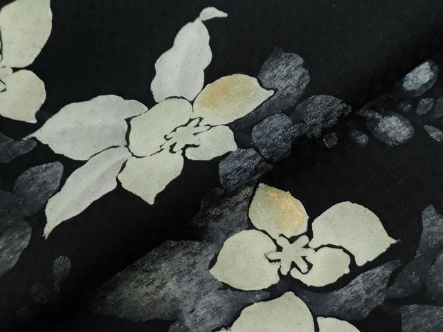 平和屋着物●訪問着 枝花文 黒地 正絹 逸品 未使用 CABE2090yc