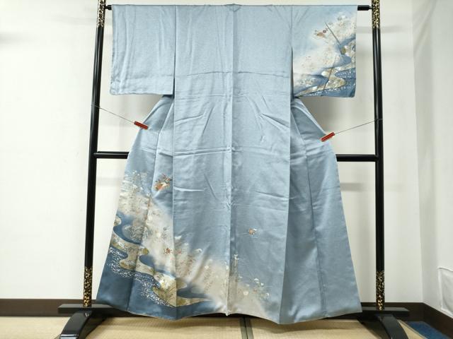 平和屋着物●訪問着 刺繍 花筏文 暈し染め 金銀彩 西武百貨店扱い 正絹 逸品 未使用 CABE2103yc