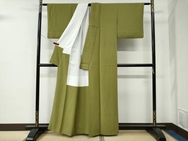 平和屋着物●上質な色無地 鶯色 正絹 逸品 CABE2109yc