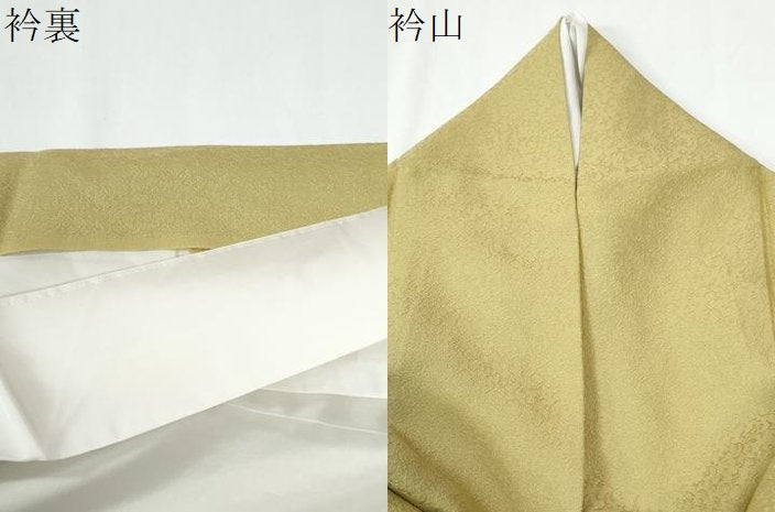 平和屋着物●上質な色無地 花唐草地紋 枯草色 正絹 逸品 CABE2110yc